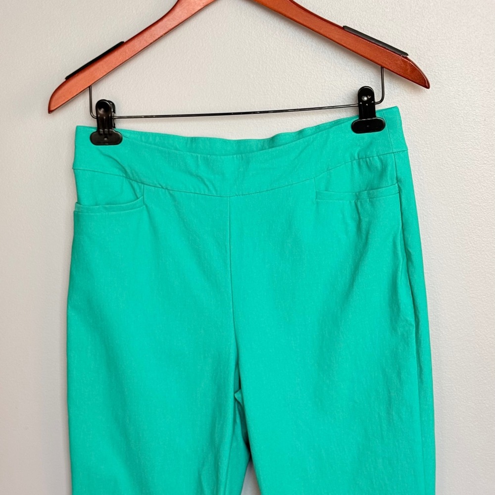 Chico's Brigitte Slim Ankle Pants Kelly Green Pull On Stretch Sz 1 US 8 Cropped - Picture 3 of 12